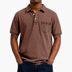 Poloshirt Klassisches - Kurzarmshirt für Herren mit Tasche in Braun