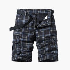 Herren Cargo Shorts mit Karomuster und Stoffgürtel in Schwarz