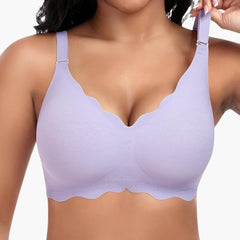 Damen bügelloser BH mit V-Ausschnitt und Spitzendetails in Violett