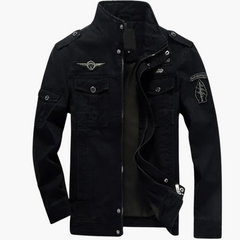 Herren Militärjacke mit Reißverschluss und Pattentaschen in Schwarz