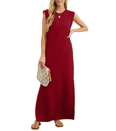 Romaisa | Lässiges langes Kleid mit Schlitz und bügelfrei in Rotwein