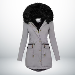 Zynro™ - Entspannte Mittellange Winterjacke mit Kapuze und Weichem Kragen in Grau