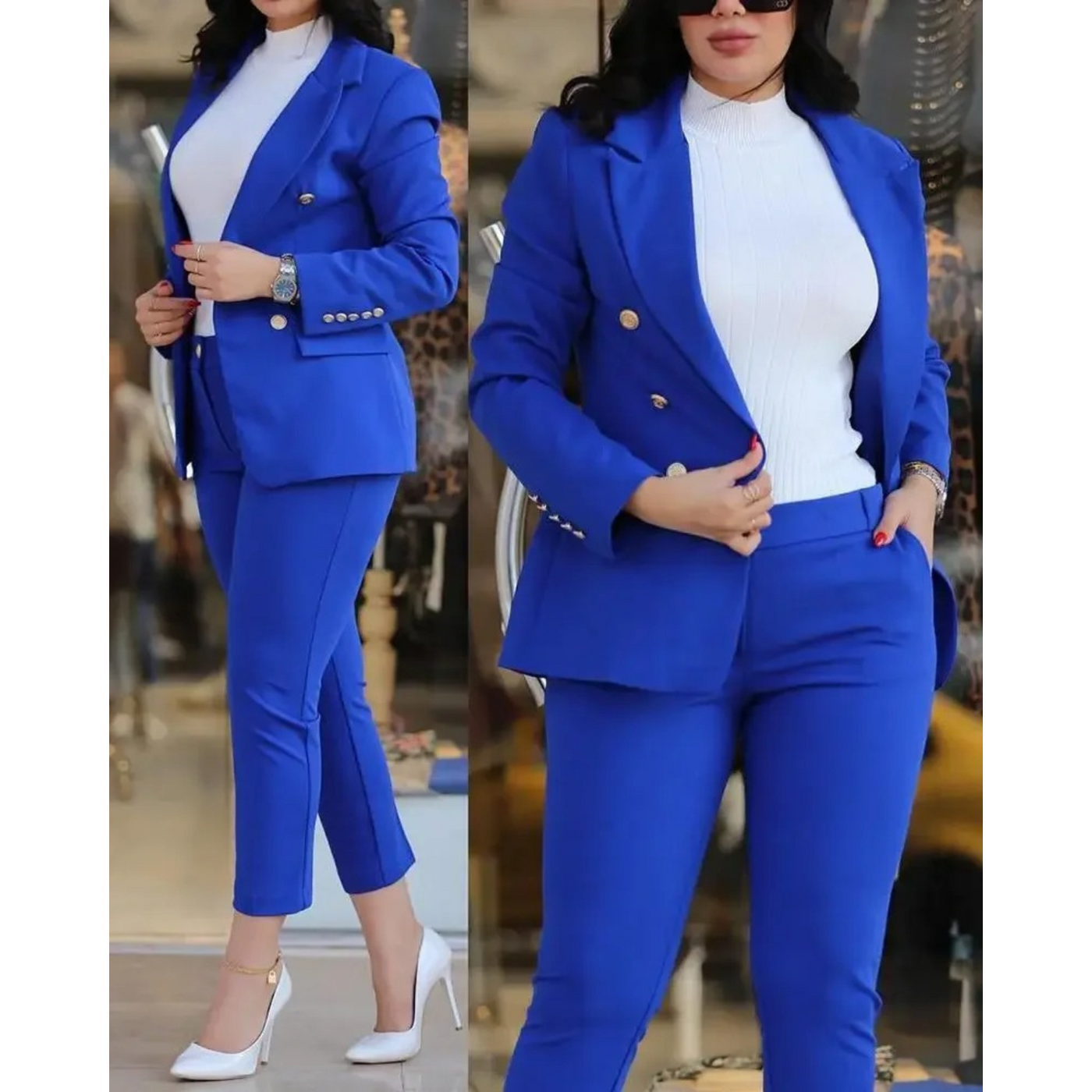 Zweireihiges Set aus Blazer und Hose für Frauen