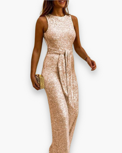 Damen Eleganter Glitzer Jumpsuit | Festlich Hochzeitsmode in Rosa