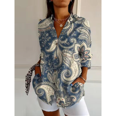 Lässig Button Down Hemd für Damen | Blumen Bedrucken