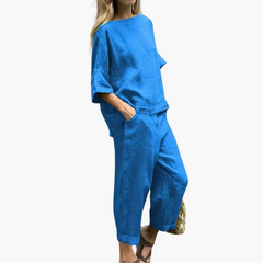 Zweiteiler Set Damen - Crop Top & Cropped Hose für den Sommer in Hellblau