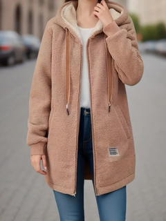 Krista | Warme Teddyweste mit Kapuze für Damen in Khaki