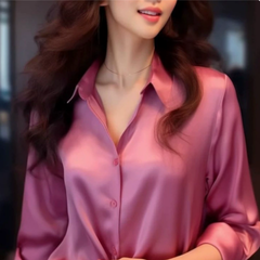Elegantes Satin-Hemdblusenshirt für Damen | Lange Ärmel in Rosa