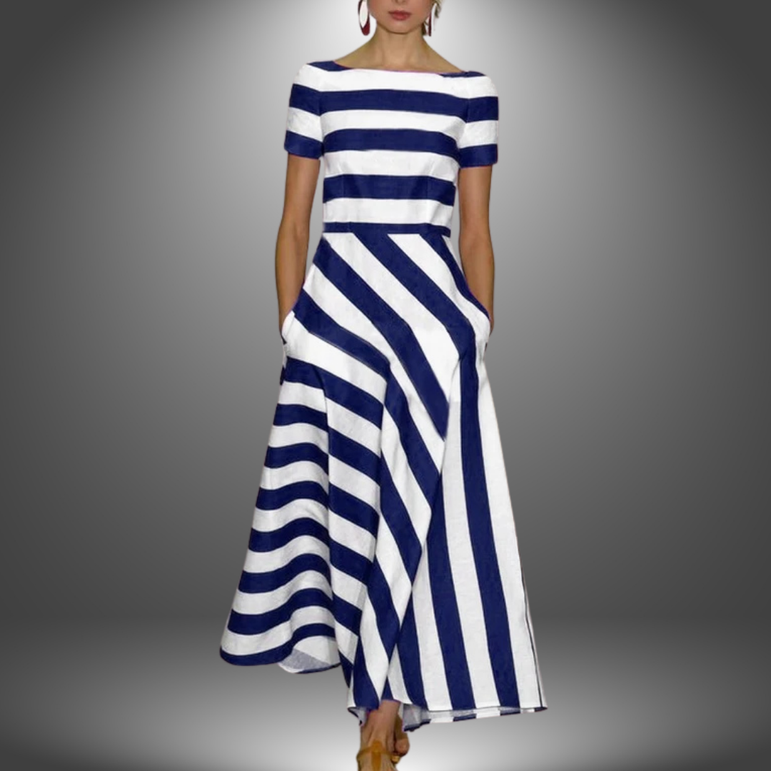Carina© | Langes, handgefertigtes, gestreiftes Kleid