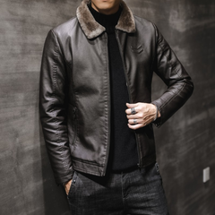 Elegante Lederjacke mit Fleecekragen für Männer - FLETCHER in Dunkelbraun