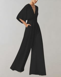 Melanie | Lässiger Jumpsuit mit weiten Beinen in Schwarz