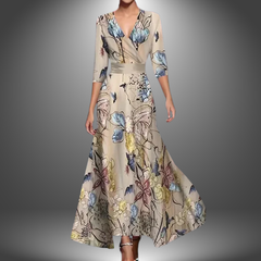 Agatha© | Langes handgefertigtes Kleid für Damen in Champagne