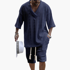 Luftiges Zweiteiler Sommer Set mit Hemd und Shorts für Herren in Blau