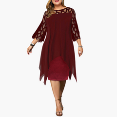 Leichtes Damen Abendkleid - mit ausgeschnittenen Ärmeln Midikleid in Rotwein