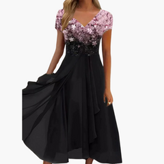 Midikleid für Damen - Elegant mit Pailletten & Chiffonrock in Rosa Schwarz