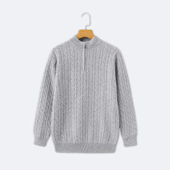 Christian | Eleganter Zopfmuster-Strickpullover mit Halbzip in Grau