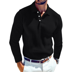 Daniel | Retro-Polo Herren stilvoll gestrickt mit Rippstruktur in Schwarz