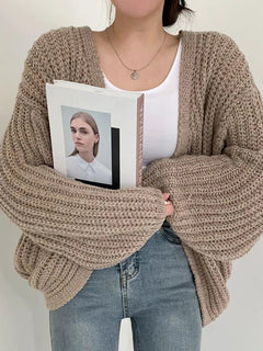 Locker gestrickter Strickpullover Mantel in Khaki