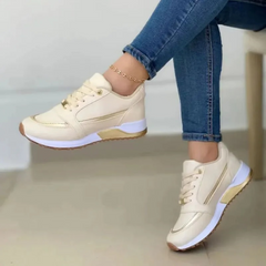 Sportliche Keil-Sneaker mit Schnürung für Damen in Hellbraun