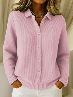 Monika | Damen Klassischer Kragen Knopfpullover in Rosa