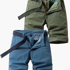 Herren-Bermudashorts mit Gürtel für Sommer- und Outdoor-Aktivitäten in Dunkelblau + Armeegrün