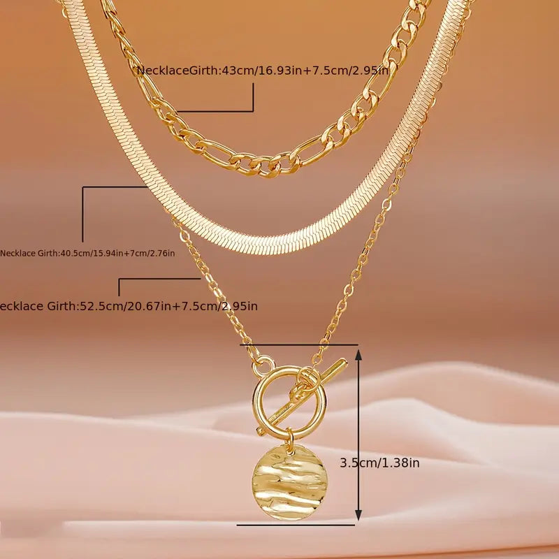 Savira Textured Coin Layering Necklace | Gold