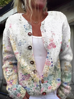 Mathilda - Luxuriöser Strickjacke mit Blumenmuster in Bunte Blumen