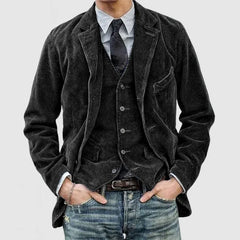 Andrei Cord-Jacke + Weste Set in Schwarz