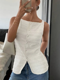 Miriam | Elegante ärmellose Bluse mit quadratischem Kragen in Weiß