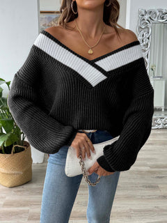 Raquel - Herbststrickpullover - Drop-Shoulder-Stil in Schwarz