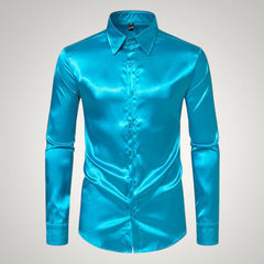 Tobias | Herren Festliches Satin Gerades Hemd in Hellblau