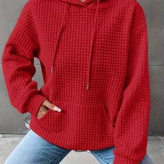 Léana™ | Texturiertes Kapuzen-Sweatshirt mit langen Ärmeln in Rot