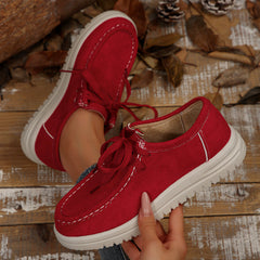 Damen Vintage Schnür-Mokassinschuhe in Rot