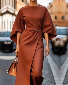 Gürteltaille Drapiertes Midikleid für Damen in Rot
