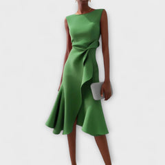 Zandelle | Asymmetrisches Midi-Kleid mit Drapierung in Grün