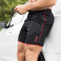 Slim Fit elastische Herren-Badehosen in Schwarz/Rot