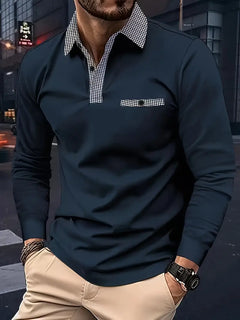 Nikolas - Langärmliges Polohemd mit Revers für Herren in Navy blau
