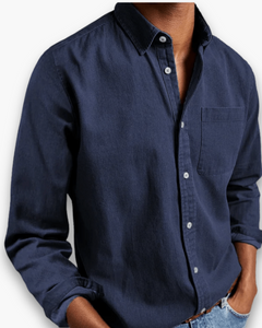 Herren Klassisches Langarmhemd | Vielseitig Elegant in Marineblau