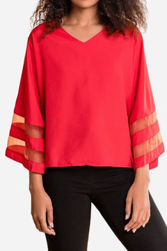 Iliana | Glockenärmel V-Ausschnitt Bluse in Rot