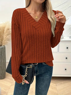 PIT STRIP V-NECK LANGARMPULLOVER | MODERNER STIL, KOMFORTABEL, VIELSEITIG in Rot