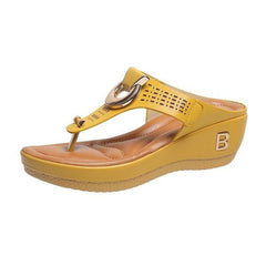 Alberte – Sommer-Keilabsatzschuhe – Offene Zehenpartie in Gelb