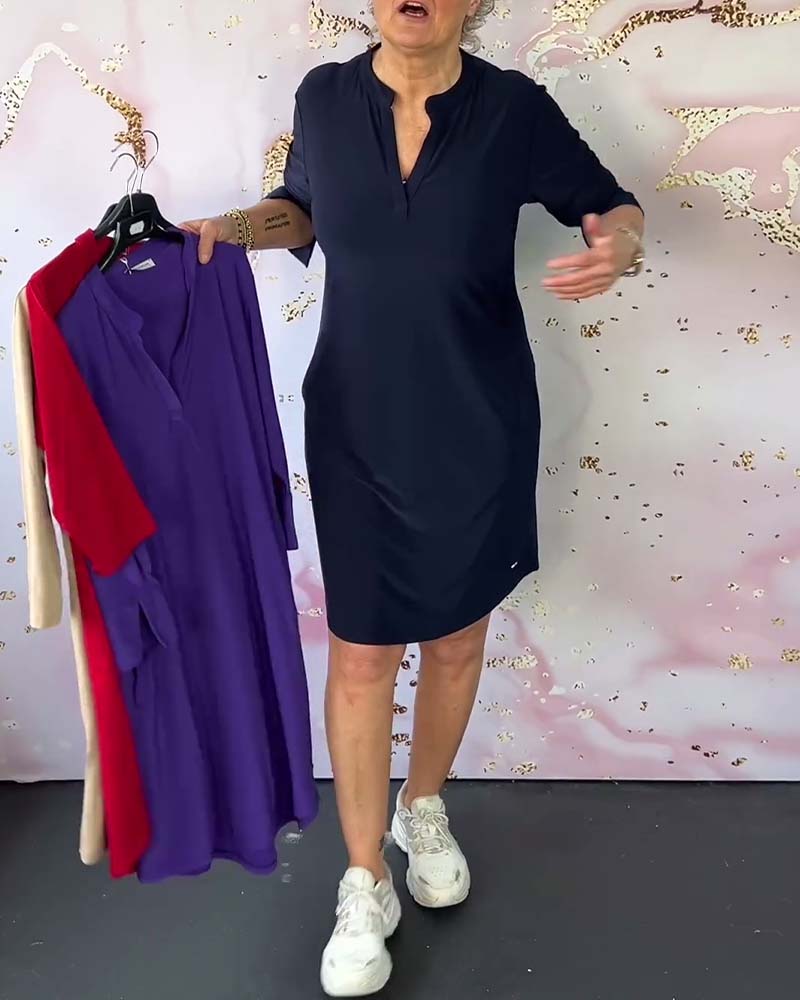 Astrid® | Knielanges Kleid mit V-Ausschnitt