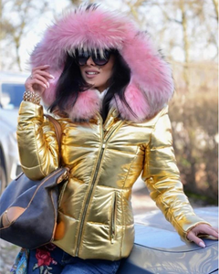 Luxe - Metallic-Winterjacke für Damen in Gold