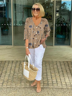Marloes™ | Elegante Bluse mit Blumen in Khaki