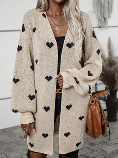 Damen Cardigan mit Herzmuster | Langarm in Khaki