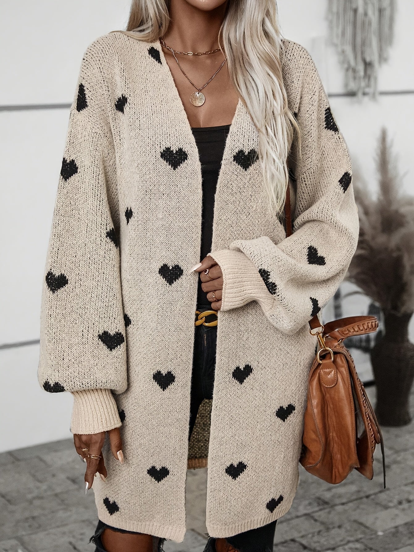 Damen Cardigan mit Herzmuster | Langarm