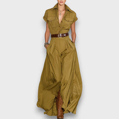Arvella – Maxi-Hemdkleid aus Baumwoll-Mix in Khaki