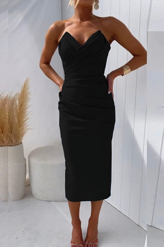 Seren | Trägerlos Hochzeitsgastkleid in Schwarz
