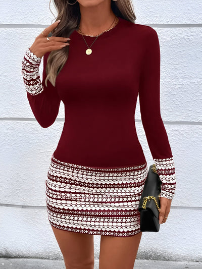Amelie | Gestreiftes Rundhals Bodycon Mini-Kleid