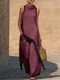 Maranta - Set aus asymmetrischer Tunika und Wide-Leg-Hose in Burgunder